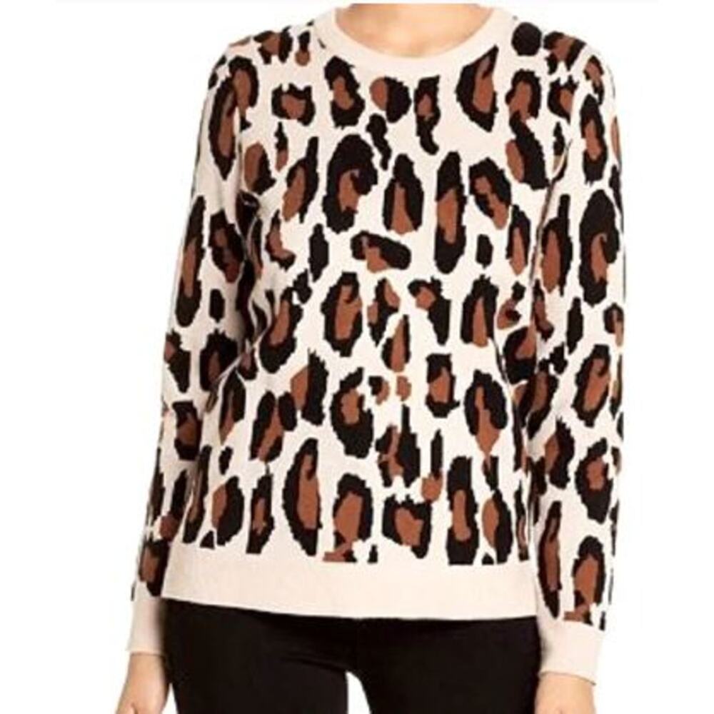 Tahari Medium Pull Over Sweater Soft Leopard Animal Print Brown Black Mob $80